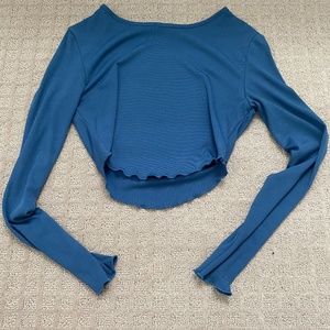 Blue Long Sleeve Crop Top Small